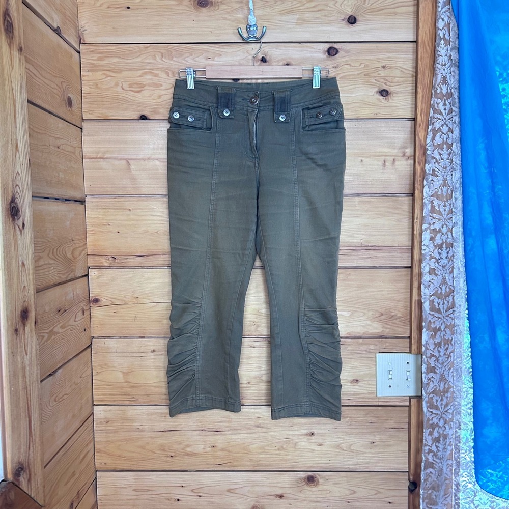 Ruched Cargo Cropped Pants Womens Size 6 Olive Green Utility Gorpcore TNA